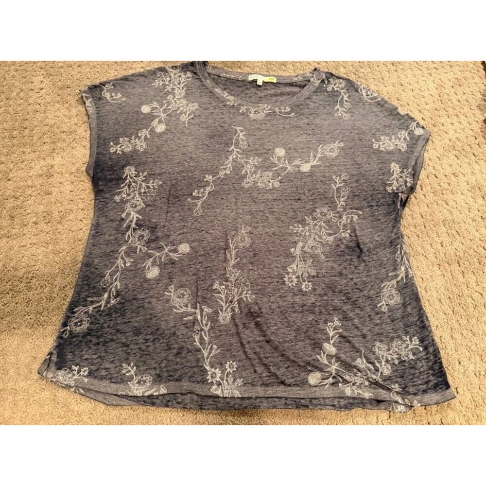 California Gray Floral Burnout Short Sleeve Tee Top Size L Boho Goblincore